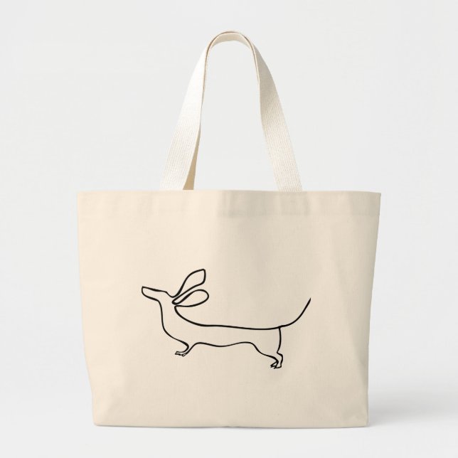 Grand Tote Bag Illustration au trait teckel un d'oreilles de vol (Devant)