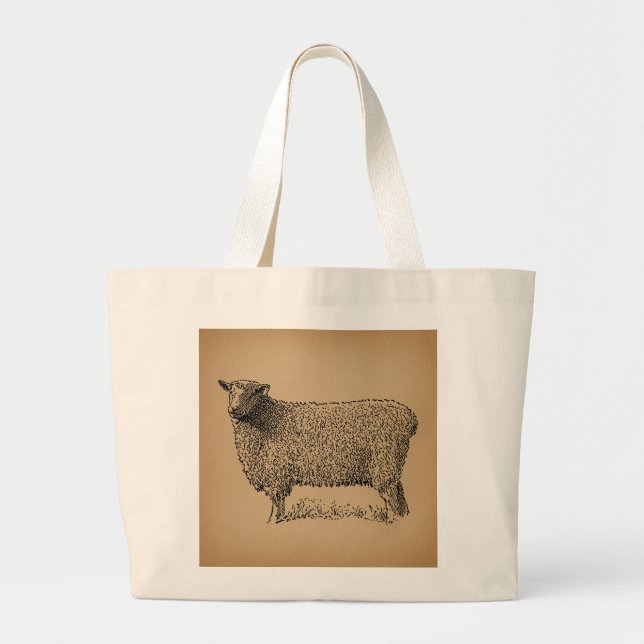 Grand Tote Bag Illustration classique de l'art du mouton animal d (Devant)