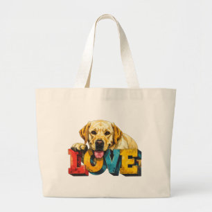 Grand Tote Bag Illustration de Labrador d'amour Graphisme pour