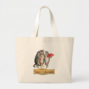 Grand Tote Bag Illustration de l'oie des trois petits chatons