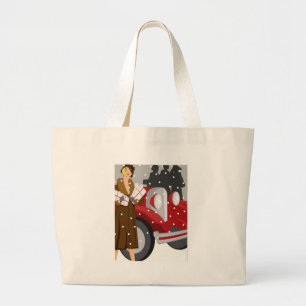 Grand Tote Bag Illustration de mode hivernale vintage élégante de