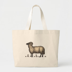 Grand Tote Bag Illustration de mouton vintage : Art classique de