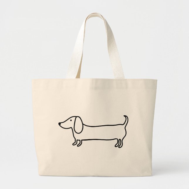 Grand Tote Bag Illustration noire transparente de teckel (Devant)