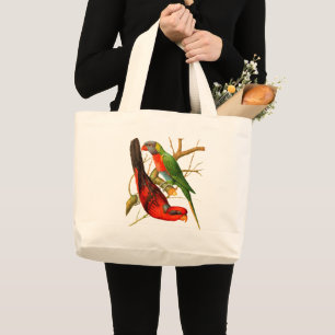 Grand Tote Bag Illustration Vintage colorée de perroquets rouges 