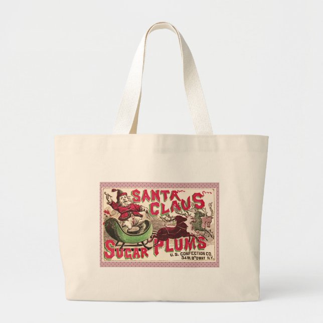Grand Tote Bag Illustration Vintage du Père Noël (Devant)