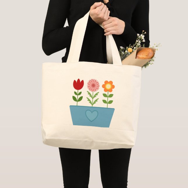 Grand Tote Bag Illustrations de fleurs dans une zone de fenêtre b (Devant (produit))
