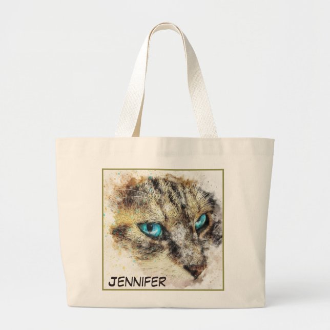 Grand Tote Bag Image de chat de gros plan adorable (Devant)