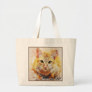 Grand Tote Bag Image de chat de gros plan adorable