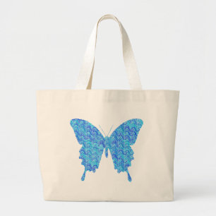 Grand Tote Bag Image papillon, motif abstrait, nuances de bleu