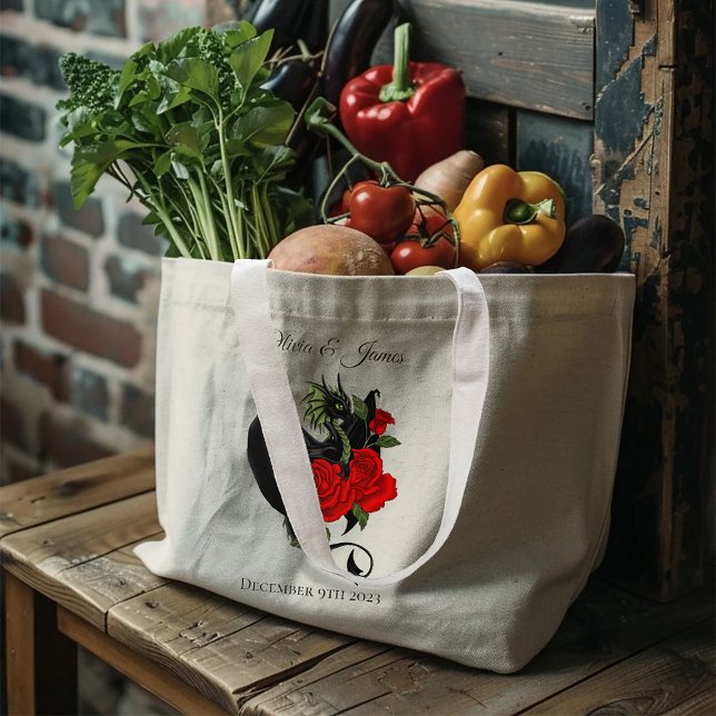 Grand Tote Bag Imaginaire de Roses rouges Dragon Noir (Créateur téléchargé)