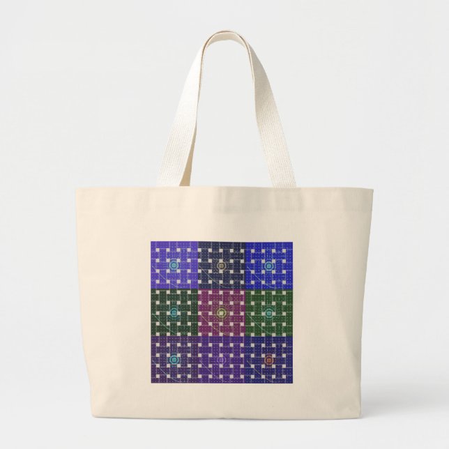 Grand Tote Bag Impression À damiers bleu et violet (Devant)