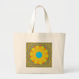 Grand Tote Bag Impression Cyan et Gold Mandala Art