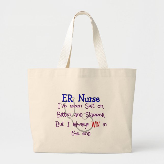 Grand Tote Bag Infirmière d'ER "BROCHE SUR MORDU et GIFLÉ " (Devant)