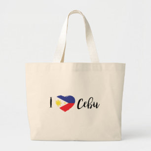 Grand Tote Bag J'aime Cebu avec le coeur de drapeau de