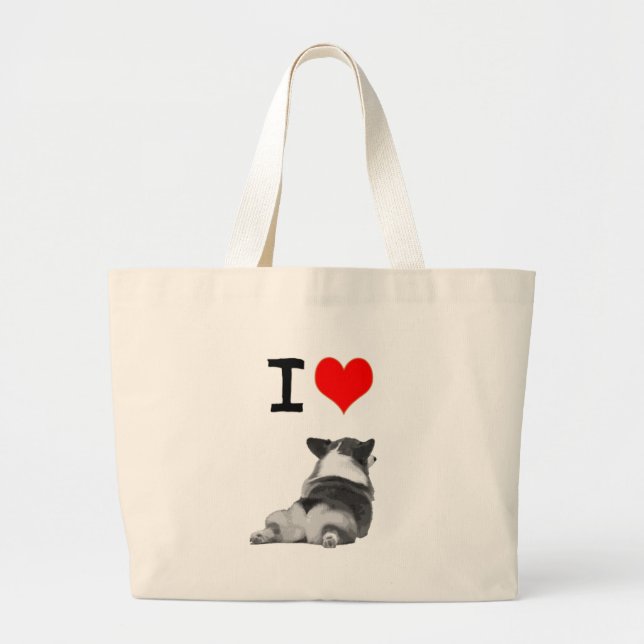 Grand Tote Bag J'aime des bouts de corgi (Devant)