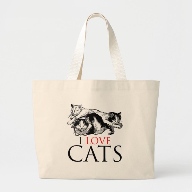 Grand Tote Bag J'aime des chats (Devant)