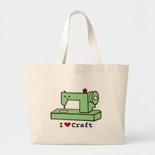 Grand Tote Bag J'aime la machine à coudre de Kawaii de métier