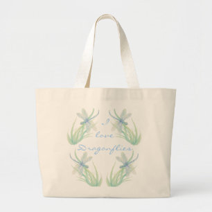 Grand Tote Bag J'aime les libellules en bleu et vert