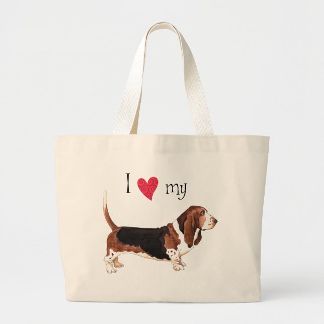Grand Tote Bag J'aime ma peau de Basset (Devant)