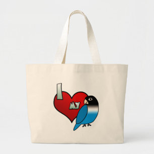 Grand Tote Bag J'aime ma perruche masquée de noir bleu