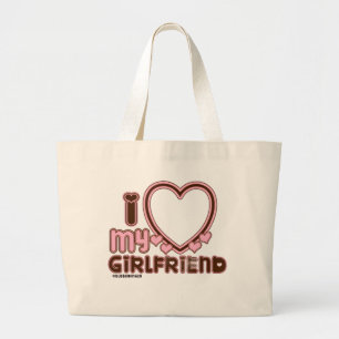 Grand Tote Bag J'aime ma petite amie Photo personnalisée Cœur Bru