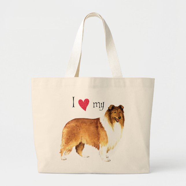 Grand Tote Bag J'aime mon colley (Devant)