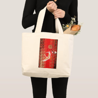 Grand Tote Bag Japonaise grue soleil Japon sakura rouge peinture