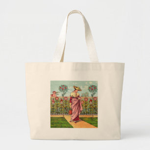 Grand Tote Bag Jardin Cultivation Flower Woman Art Antique