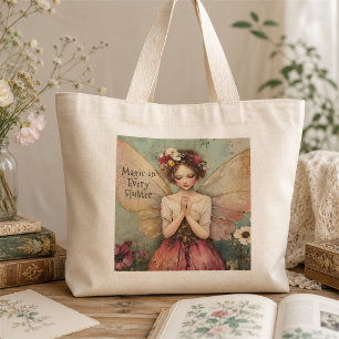 Grand Tote Bag Jardin de fleurs de fée magique personnalisé