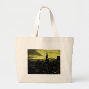 Grand Tote Bag Jaune pointu Noir New York City