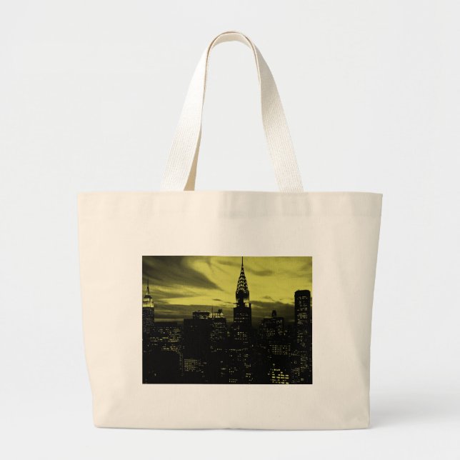 Grand Tote Bag Jaune pointu Noir New York City (Devant)