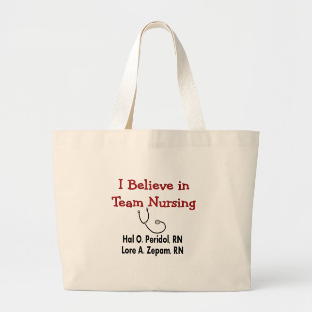 Grand Tote Bag Je crois aux soins d'ÉQUIPE--Cadeaux hilares (Devant)