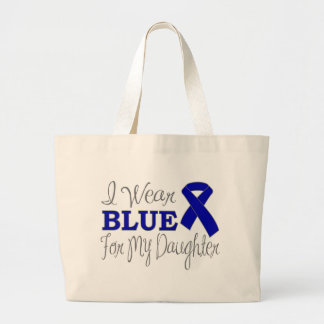 Grand Tote Bag Je porte le bleu pour ma fille (le ruban bleu)