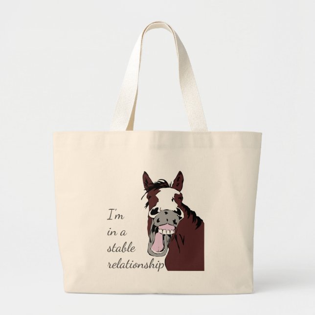 Grand Tote Bag Je suis dans une relation stable Fun Horse Pun (Devant)