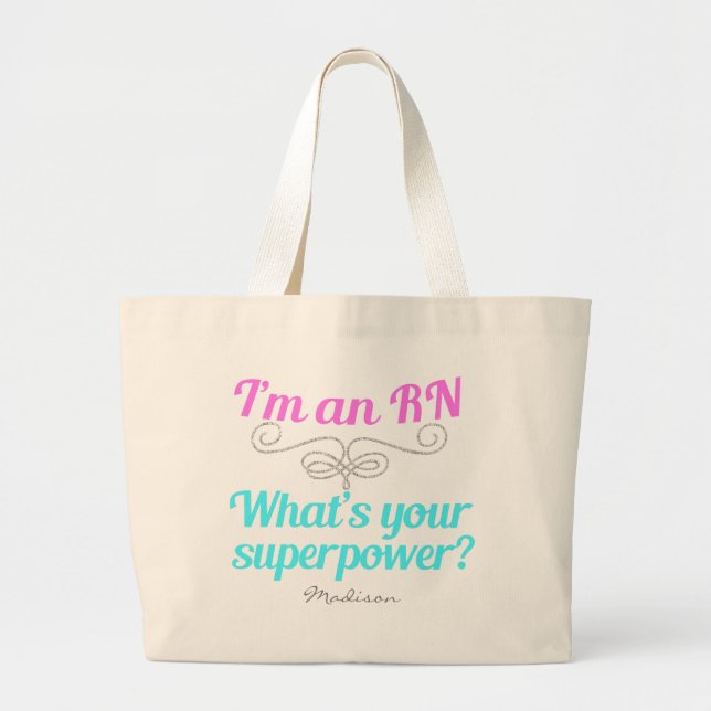 Grand Tote Bag Je suis un RN Superhero (Devant)