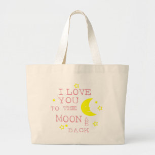 Grand Tote Bag Je t'aime à la citation de lune et de dos