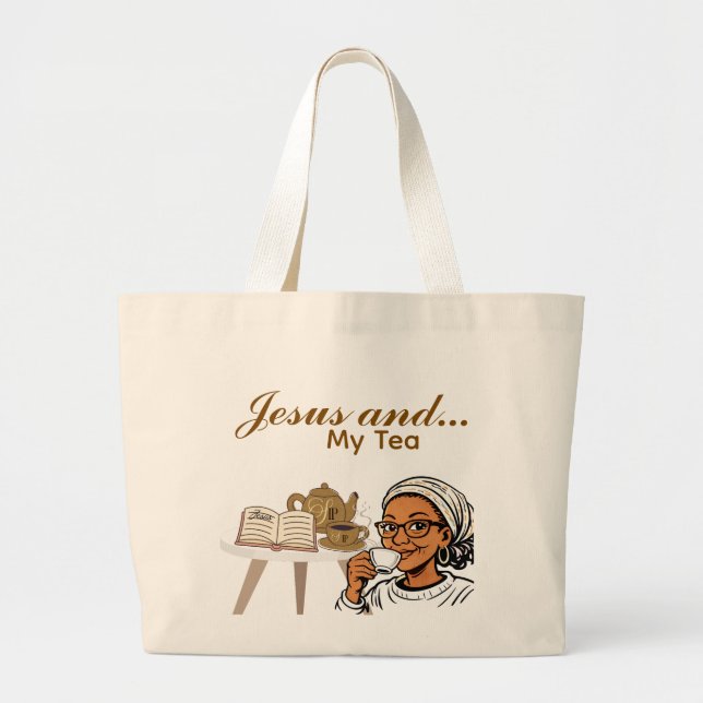 Grand Tote Bag Jésus et mon thé (Devant)