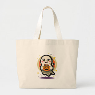 Grand Tote Bag Joli Fantôme Tenant un Seau de Bonbons à la Citrou