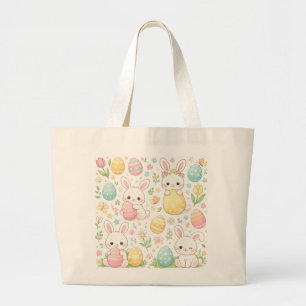 Grand Tote Bag Joli motif de lapin de Pâques avec des œufs et des