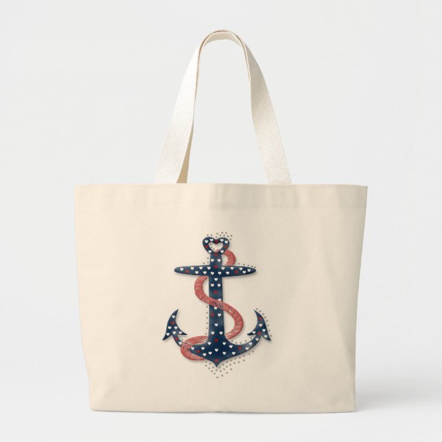 Grand Tote Bag Jolie valentines romantiques coeur ancre (Devant)