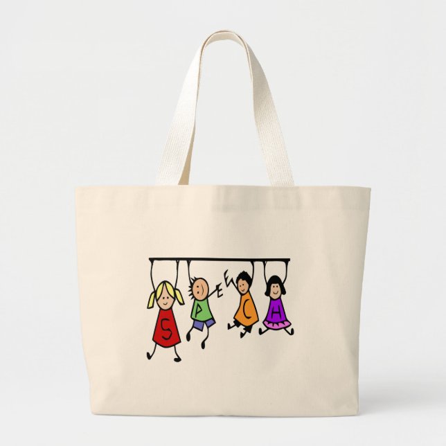 Grand Tote Bag Jote Kids Cartoon tenant des mots de la parole (Devant)