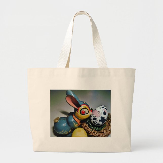 Grand Tote Bag Jouet lapin et oeuf de vache (Devant)