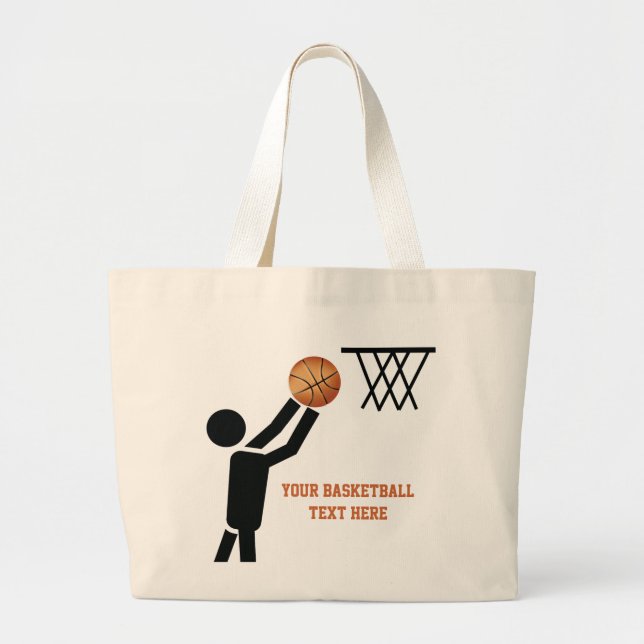 Grand Tote Bag Joueur de basket-ball avec balle personnalisée (Devant)
