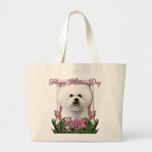 Grand Tote Bag Jour de mères - tulipes roses - Bichon Frise (Devant)