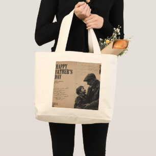 Grand Tote Bag Joyeuse Fête des Pères Lettre Vintage et Portrait