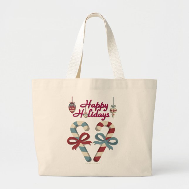 Grand Tote Bag Joyeuses vacances Sucre de canne coeur (Devant)