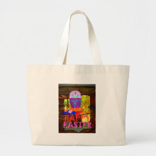 Grand Tote Bag Joyeux Centre d'Oeufs de Pâques pour le printemps