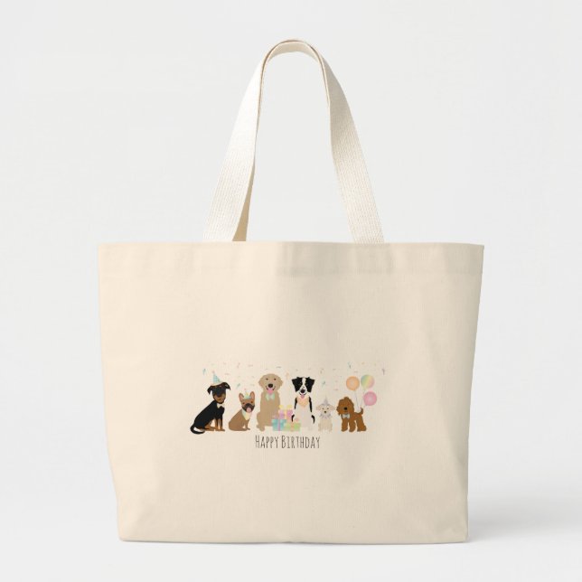 Grand Tote Bag Joyeux Chiens de fête d'anniversaire (Devant)