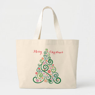 Grand Tote Bag Joyeux Noël Arbre Jumbo Fourre-tout
