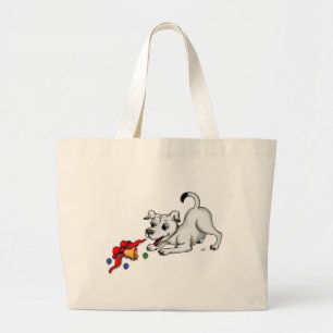 Grand Tote Bag Joyeux Noël ! Chiot avec Bell et Ball